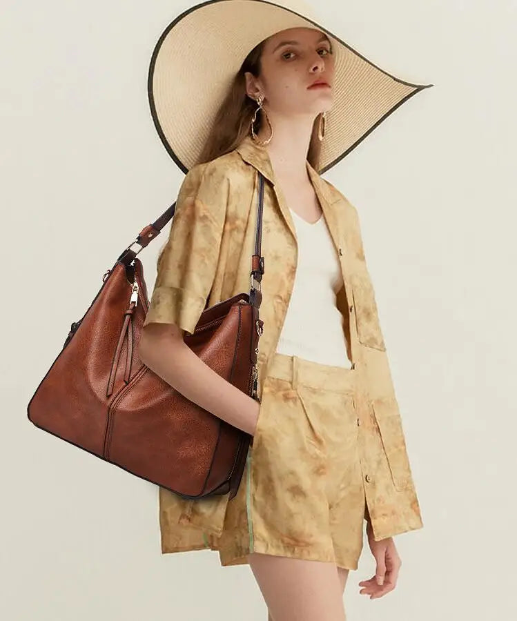 Hobo Bag Leather Women Handbags Female Leisure Shoulder Bags Fashion Purses Vintage Bolsas Large Capacity Tote Bag