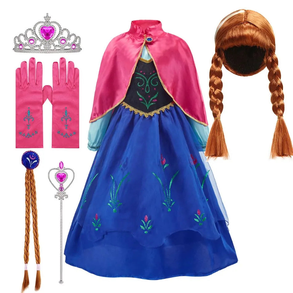 2026 Kid Elsa Anna Costume Girl Birthday Floral Dress Children Snow Queen Performance Fantasy Princess Evening Halloween Costume