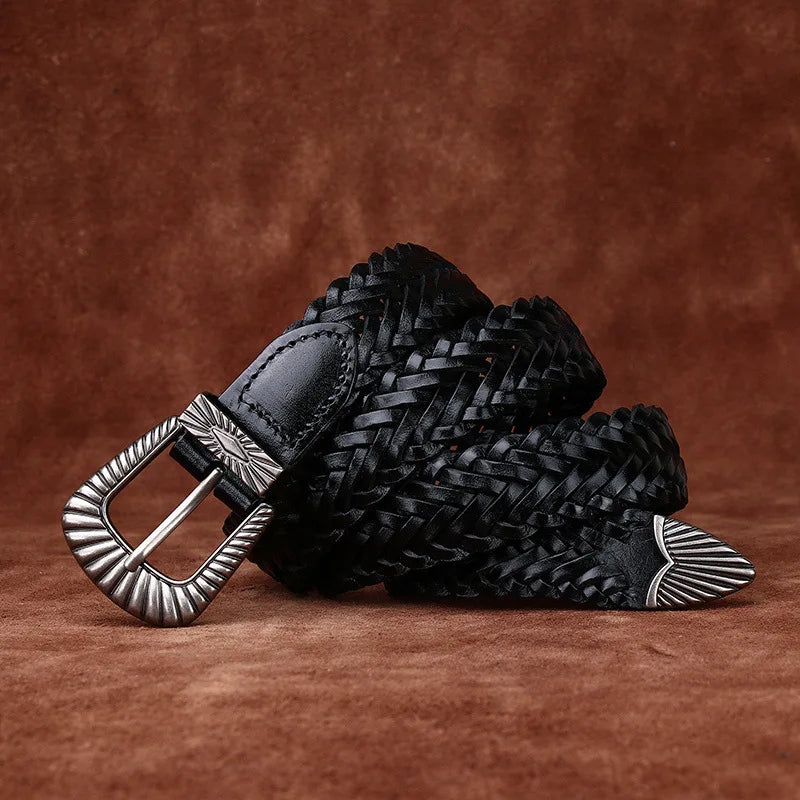 3.0CM Cowhide High Quality Genuine Leather Belts for Men Women Hand Woven Belt Strap Male Pin Buckle Jeans Cowboy Cintos Luxury