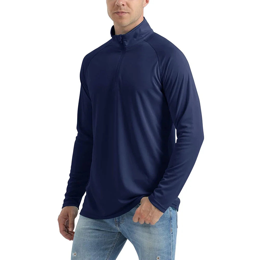 UPF 50+ Quick Dry T-Shirts Mens Long Sleeve UV Protection Shirt 1/4 Zip Running Tee Hiking Fishing Lightweight T Tops