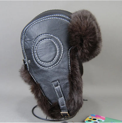2026 Fashion Men's 100% Natural Rabbit Fur Bomber Hats Winter Russian Man Warm Real Sheepskin Leather Hat Male Real Fur Caps