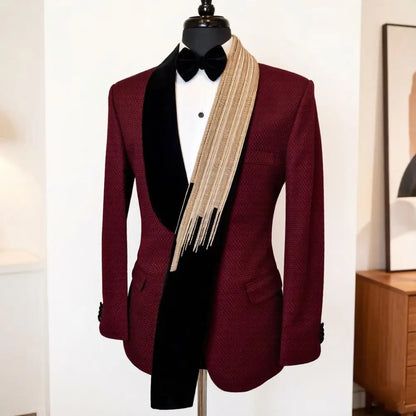 Men Slim Fit Suits 2 Pieces Wedding Prom Tuxedo Mix Match Beaded Shawl Lapel side flap pocket Groom Banquet Events Wear