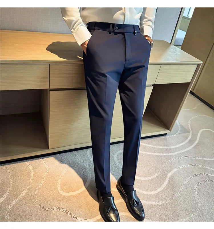 New Lnvisible Elastic Waistband Design Men Business Casual Pants High Quality Solid Slim Office Social Dress Suit Pant Oversized