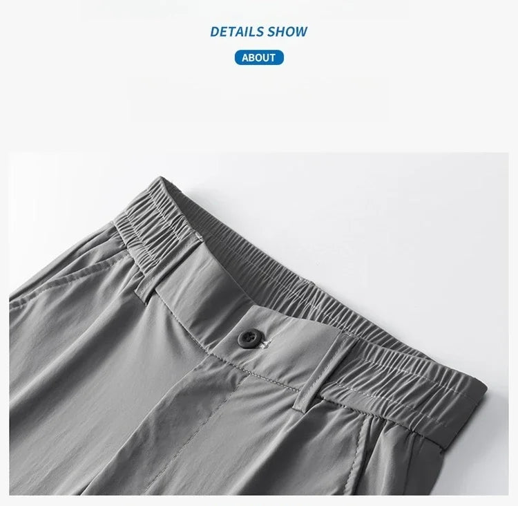 Korean Street Summer Y2K Men's Ice Silk Casual Pants All Match Elastic Sweatpants Office Business Fashion Straight Suit Trousers