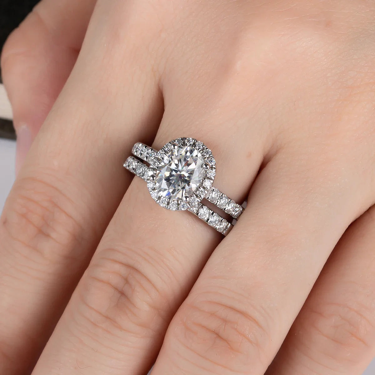 2ct (Total 2.648ct) Oval Cut D Color Moissanite Bridal Ring Set Wedding Band Silver Rings With Cer Jewelry Wholesale