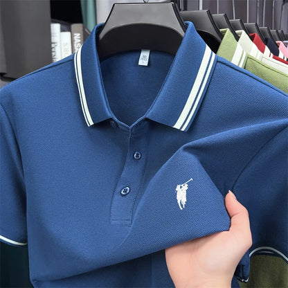 100% pure cotton short sleeve polo shirt high-end brand Paul Pony embroidered stripe summer luxurious breathable men's T-shirt