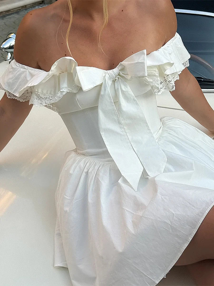 Summer Fashion Off The Shoulder Dress Elegant Printed Holiday Party Dress Casual A-line Dress 2025 Women's Clothing
