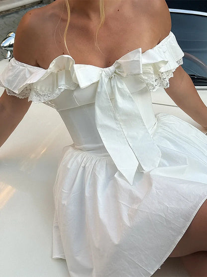Summer Fashion Off The Shoulder Dress Elegant Printed Holiday Party Dress Casual A-line Dress 2025 Women's Clothing