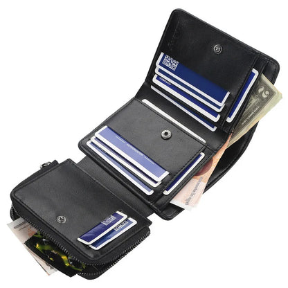 Men's High-Quality Vintage PU Leather Short Wallet, Fashion Zipper Card Holder with Coin Pocket, Durable Casual Daily Men Purse