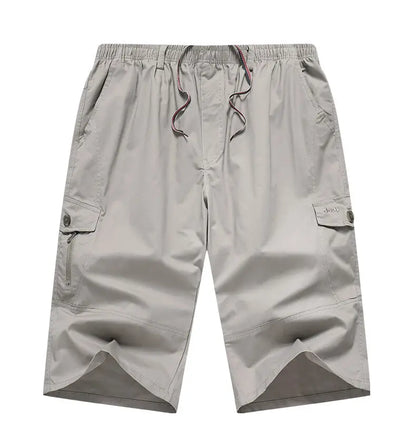 Men's Cargo Shorts 3/4 Below Knee Cotton Drawstring Running Shorts Outdoor Relaxed Fit Casual Sport Hiking Fishing Jogger Shorts