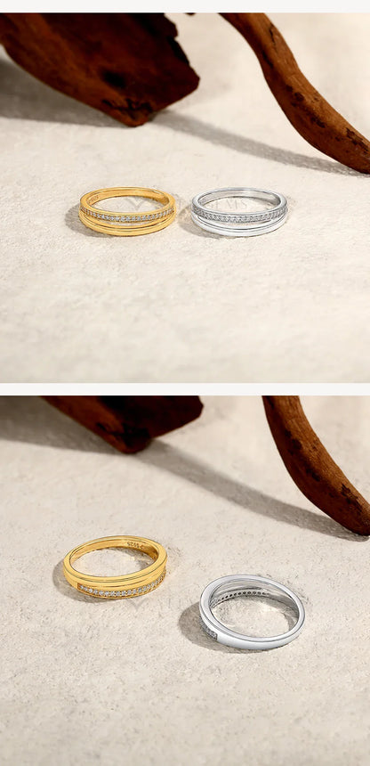ATTAGEMS Bague deux cercles moissanite en argent 925, plaquée or 18 carats, bague empilable simple pour femme, bijoux fins de fiançailles