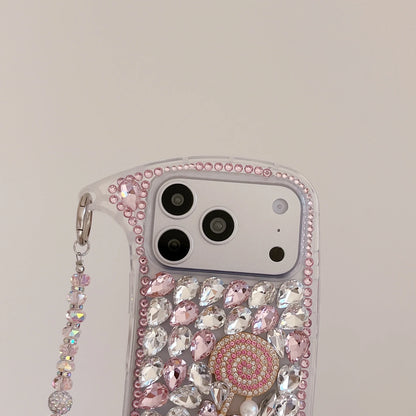 Rhinestone Hand bag Lollipop Design Phone Case For iPhone 17 Pro Max 16 15 14 13 Pro Max 15 14 16 Plus 17Air Fashion Trend Case