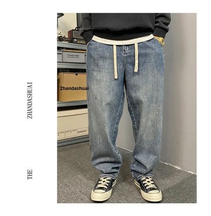American Style Casual Faded Loose Straight Leg Jeans for Men Spring Autumn Wear Comfortable Wide Leg Pants Youth Fashion