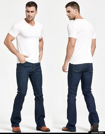 Mens Winter Stretch Denim Jeans Thicken Warm Pants Slim Slightly Flare Trousers Boot Cut Fit Polar Fleece Jeans