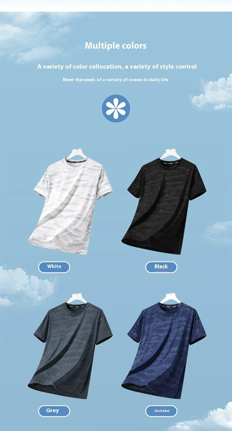 Functional Fabric Mosquito-Resistant Antibacterial Sweat-Wicking Ice Feeling 2025 New Ice Silk T-Shirt Men's Short Sleeve Thin Q