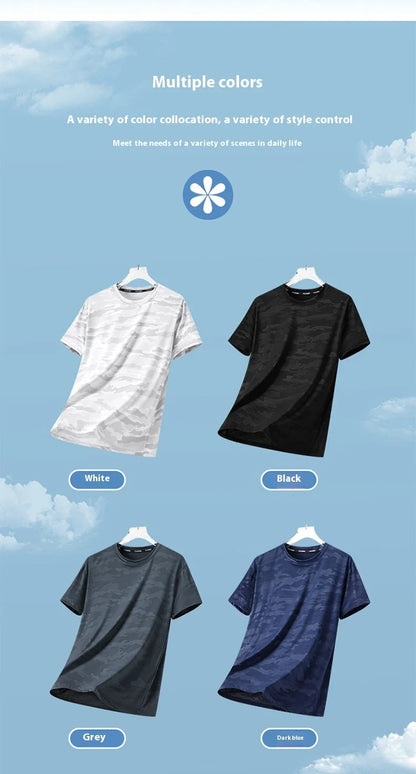 Functional Fabric Mosquito-Resistant Antibacterial Sweat-Wicking Ice Feeling 2025 New Ice Silk T-Shirt Men's Short Sleeve Thin Q