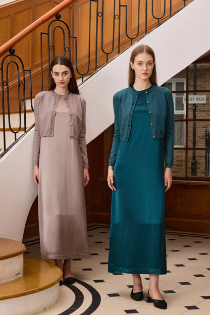AP Women 2026 Autumn and Winter Modal Shirt and O Neck Acetate Satin Maxi Dress Lurex Cardigan High Quality Lady Clothing