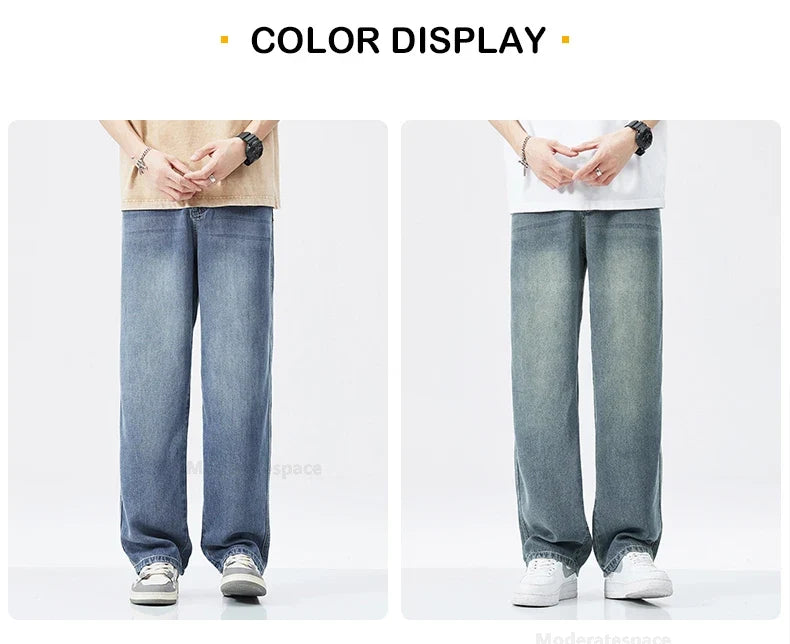 Stretch Jeans Men's 2024 New Lyocell Fabric High Quality Soft Loose Wide Pants Elastic Waist Casual Denim Trousers Streetwear