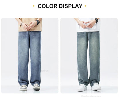 Stretch Jeans Men's 2024 New Lyocell Fabric High Quality Soft Loose Wide Pants Elastic Waist Casual Denim Trousers Streetwear