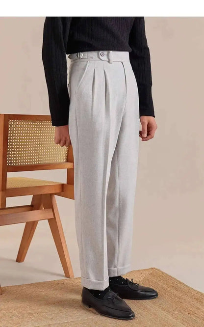 High Waist Linen Suit Pants Men Breathable Straight Leg Office Trousers Men Pantalon Costume Homme Men's Social Trousers