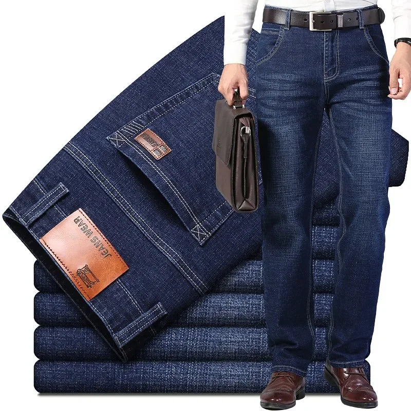 2026 Straight Elastic Cotton Jeans Men Fashion Business Classic Style Jean Denim Pants Trouser