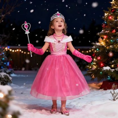 2025 Girls Princess Dress Cosplay Aurora Costume Carnival Birthday Party Pink Sleeping Beauty Dresses Kids Clothes Dress Up