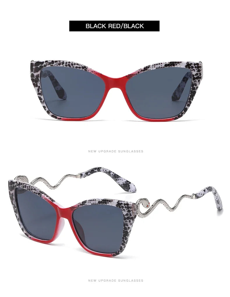 Fashion Large Frame Cat Eye Sunglasses Women Gradient Glasses Punk Color Block Design Sexy Ladies Metal Snake Eyeglasses