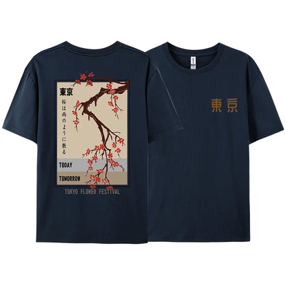 Today Tomorrow Tokyo Flower Festival T Shirt Men Women Fashion O-Neck Tshirts Summer Cotton Tops Loose Street Hip Hop T-Shirts