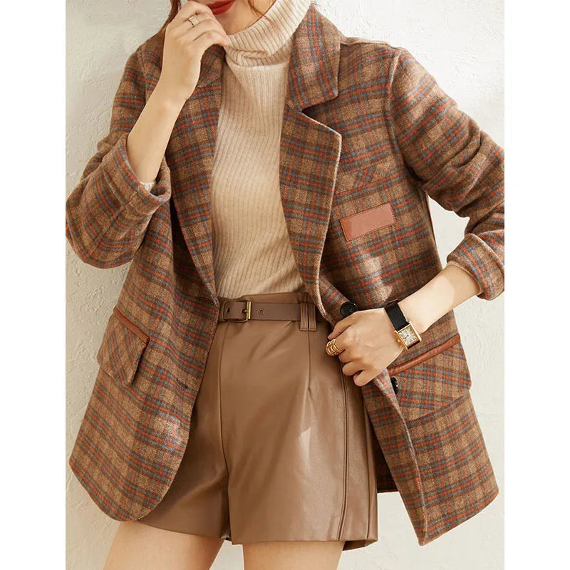 Plaid Suit Women's Jacket Autumn Winter 2025 New Fashion Long Sleeve Warm Blazer Female Coats Casual Office Ladies Overcoat Tops