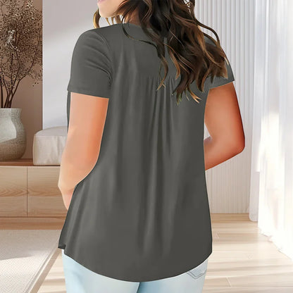 Solid Color Button Front Tee, Casual Fashion Short Sleeve Scoop Neck T-shirt for Summer