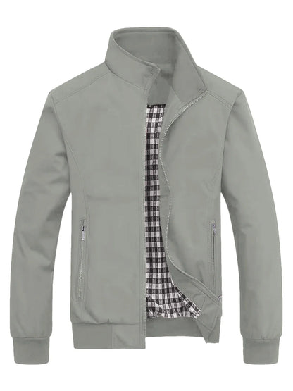 Men's Classic Design Sports Jacket, Casual Baseball Collar Zipper, Spring and Autumn Solid Color, Fashionable Daily Wear Jacket