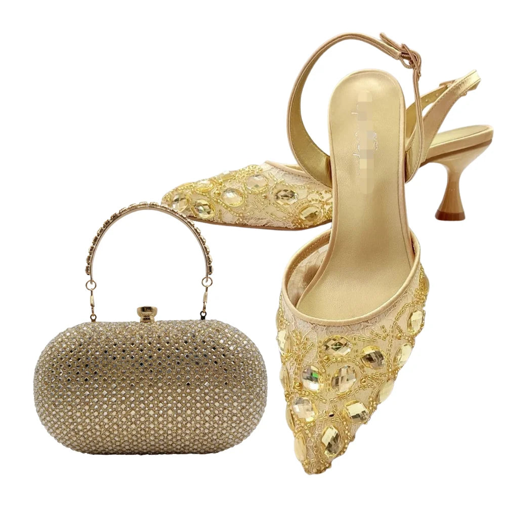 Women's Clutch Bag and Shoes Fairy Diamond High Heels Stylish Dress Shoes Pointed Toe Stiletto Heels Elegant Party Wedding Shoes