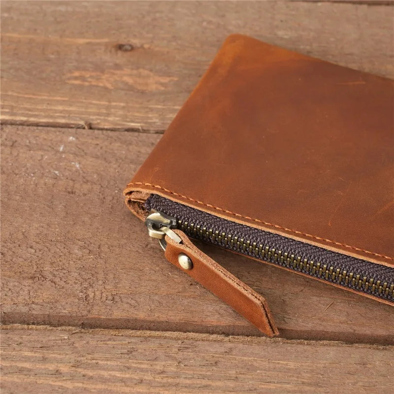 Men Genuine Leather Zipper Wallet Simple Card Holder Bag Business Wallet Portable First Layer Cowhide Coin Purse