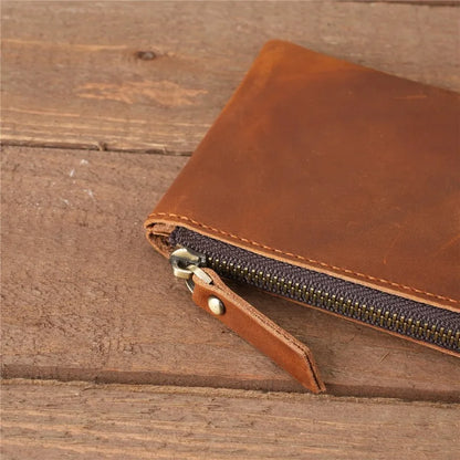 Men Genuine Leather Zipper Wallet Simple Card Holder Bag Business Wallet Portable First Layer Cowhide Coin Purse