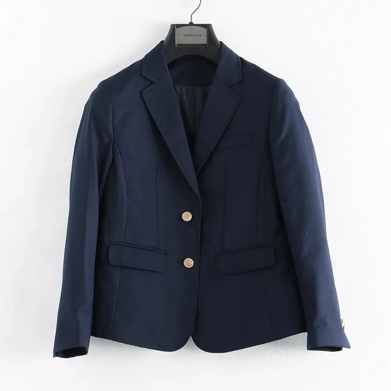 Preppy Style Slim Fit Solid Blazer Woman Double Button Turn-Down Collar Blazers Women Spring Autumn Basic Student JK Suit Coat