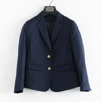 Preppy Style Slim Fit Solid Blazer Woman Double Button Turn-Down Collar Blazers Women Spring Autumn Basic Student JK Suit Coat