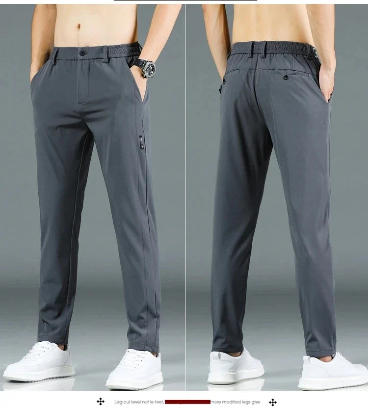 2026 Summer New Thin Ice Silk Stretch Men's Pants Casual Elastic Waist Smooth Trouser Pants Male Brand Clothing 5 Colour