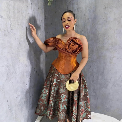 Aso Ebi A-line Corset Prom Dress Elegant 3D Folded African Women's Formal Occasion Dress Birthday Party Gown Customization