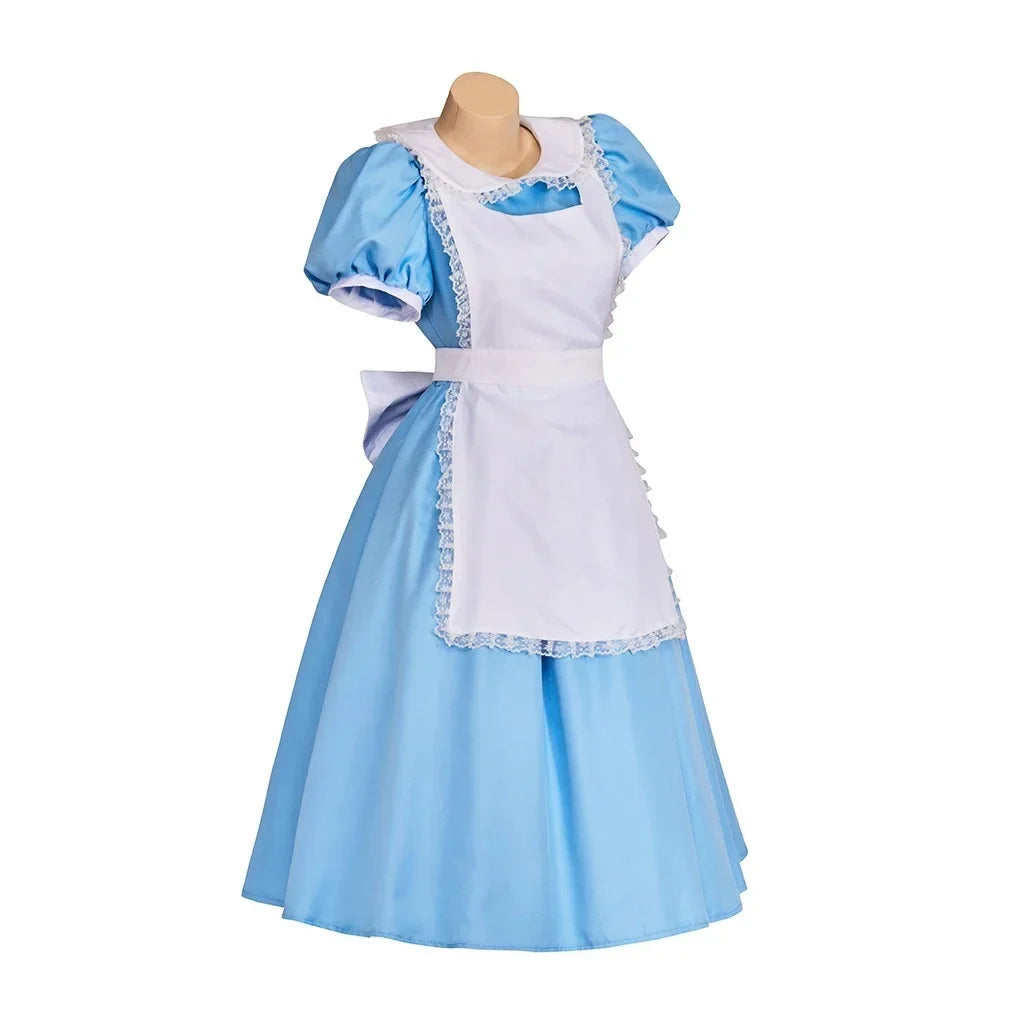 Adult Women Wonderland Alice Lolita Maid Dress With Apron Bow Hair Band Outfits Halloween Party Fancy Alice Costume Dress