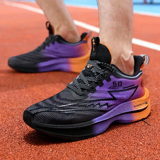 Men Sport Shoes Professional Cushioned Carbon Plate Running Shoes Breathable Lace-up Casual Sneakers Marathon Athletic Footwear