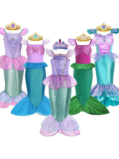 Summer Mermaid Dress Girls Kids Cosplay Dresses Princess Costume Perform Clothes Birthday Party Halloween Clothing