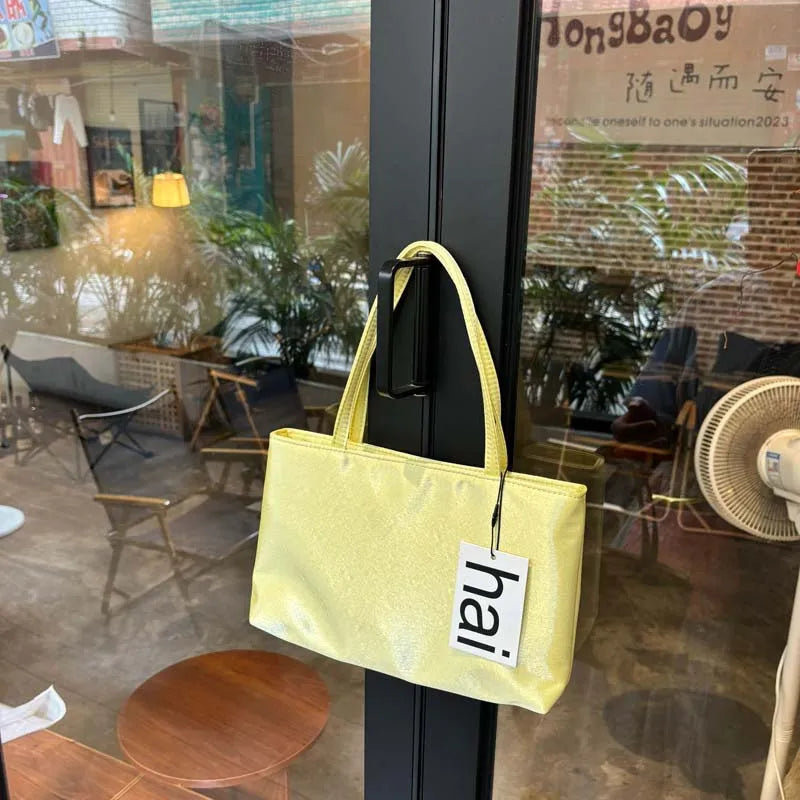 Luxury Premium Designer Elegant Womens Silk Satin Small Tote Solid Color Shoulder Underarm Purse Versatile Fashion Commuting Bag