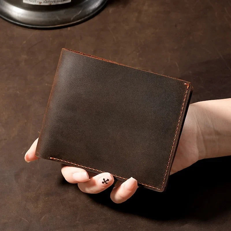 Crazy Horse Leather Men's Wallet Short Retro Cowhide Business Casual Mens Wallets Coin Purse