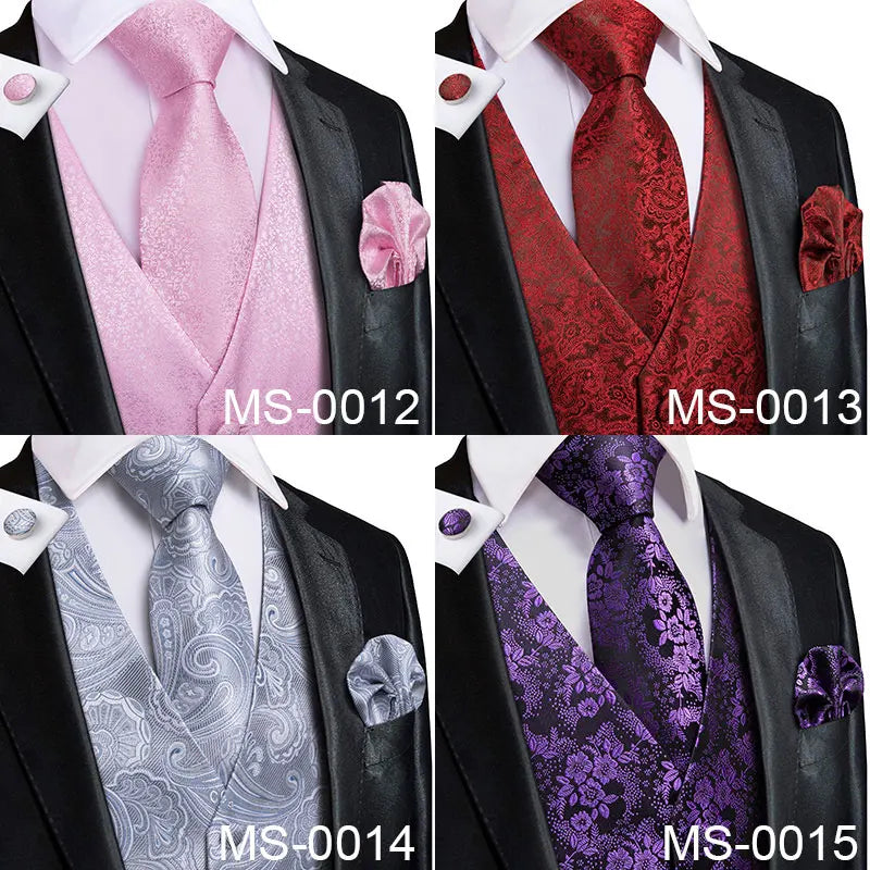 Adult Men's Vest for Suit Luxury Paisley Floral Plaid Suit Vest and Tie Set Blue Gold Red Sliver Wedding Vest Men