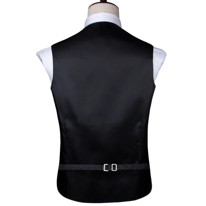 Jacquard Mens Suit Vests Gold Solid Plain 4PC Waistcoat Tie Hanky Cufflinks Set Business Wedding Dress Waist Jacket