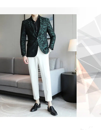 2025 Spring Luxury High-end Jacquard Men's Suit Coats British Style Men Slim Fit Casual Groom Wedding Dress Party Suit Blazers