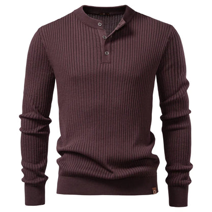 Button Placket Polo Shirt Men Ribbed Stripe Long Sleeve Contemporary Fit Minimalist Autumn Winter Premium Business Top
