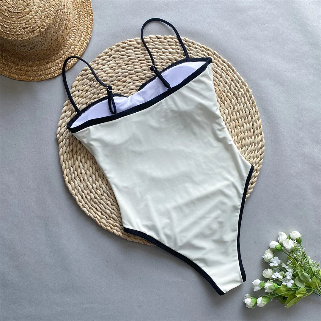 2025 New Sexy Splicing High Leg Cut Women Swimwear One Piece Swimsuit Female Monokini Padded Bather Bathing Suit Swim K5622