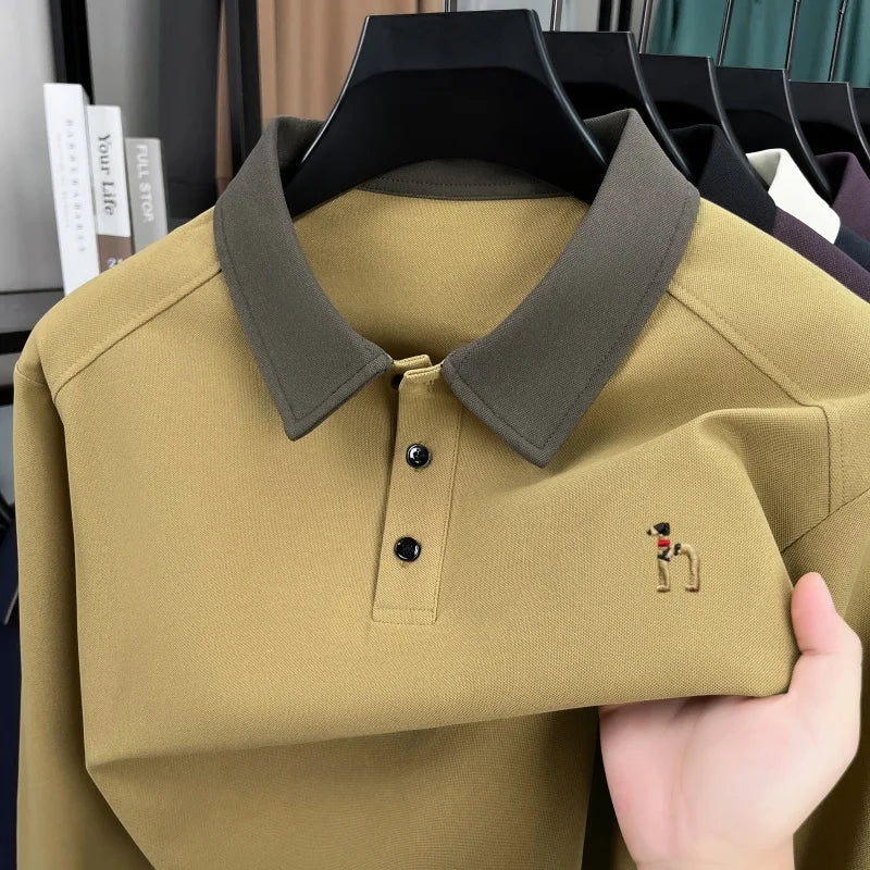 High quality luxury long sleeve polo shirt  men's spring autumn new trend brand cute dog embroidery Korean casual lapel T-shirt