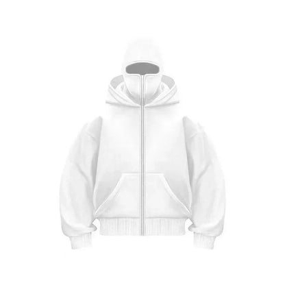 Balaclava Men Zip Hoodie Winter Warm Casual Sweatshirt Y2K with Hooded Face Mask Zipper Design Sports Jacket Outdoor Activities